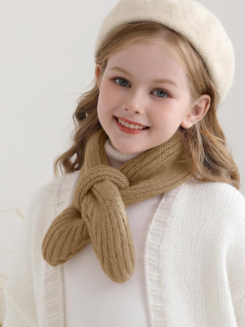 Haloumoning Kids Girls Knit Scarf Toddler Warm Winter Cross Tie Wrap Neck Warmer Cute Scarves 1-14 Years - Image 2